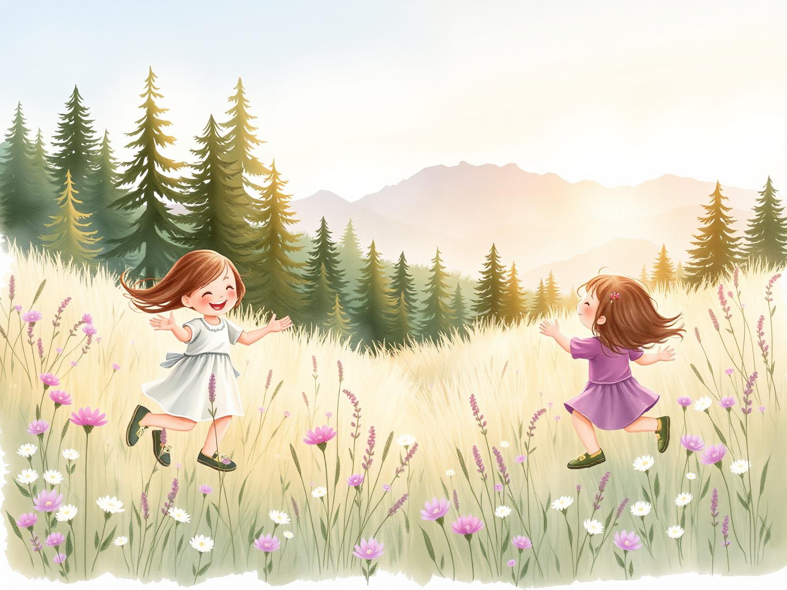Children playing in a wildflower meadow